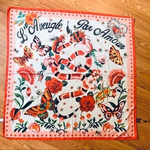 Gucci Snake Heart Butterflies Spade Roses Large Silk Scarf